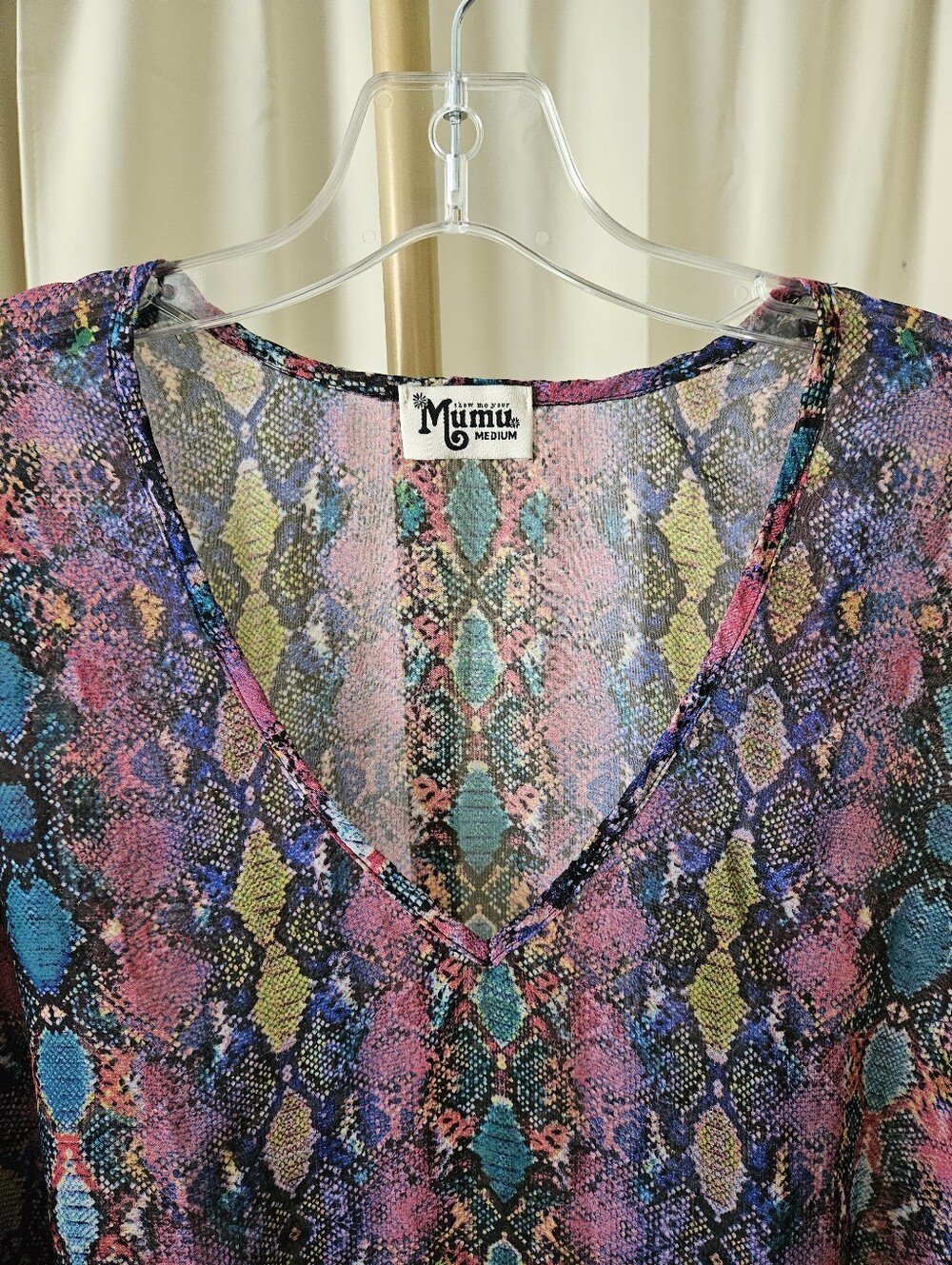 Show Me Your Mumu Snake Print Oversized V-Neck Blouse Cover-Up Top M - Picture 3 of 4